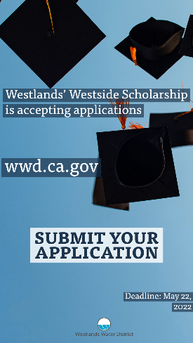 Westlands' Westside Scholarship is accepting applications.